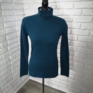 Eddie Bauer Outdoor Ladies Size Small Teal Green with Black Stripes Turtleneck